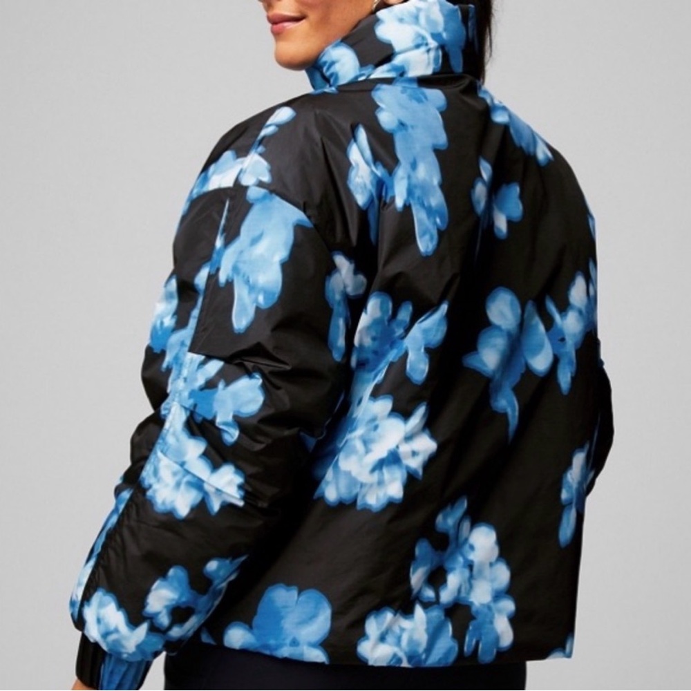 Fabletics Black and Blue Floral Puffer Jacket